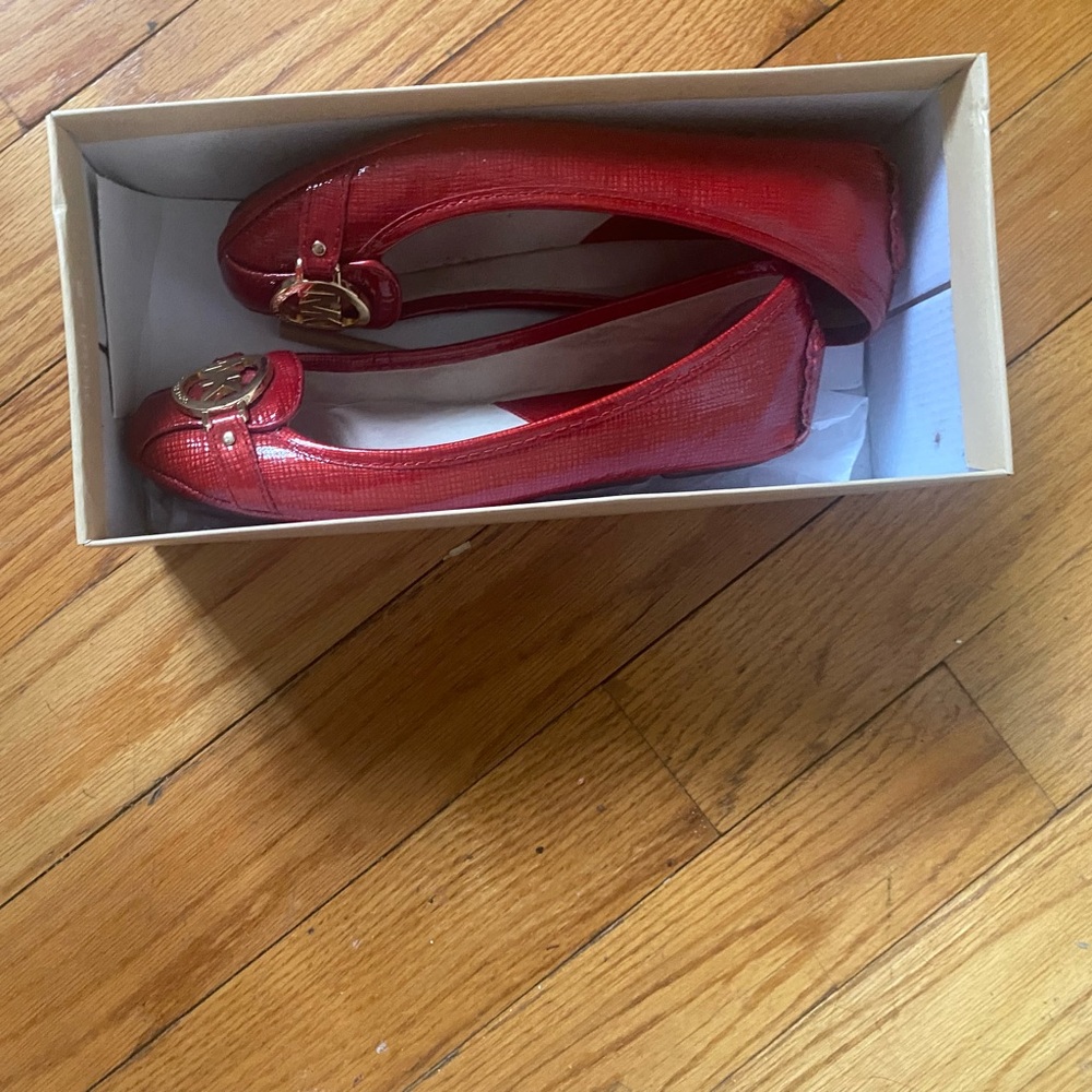 Michael Kors Red Textured Patent Flats